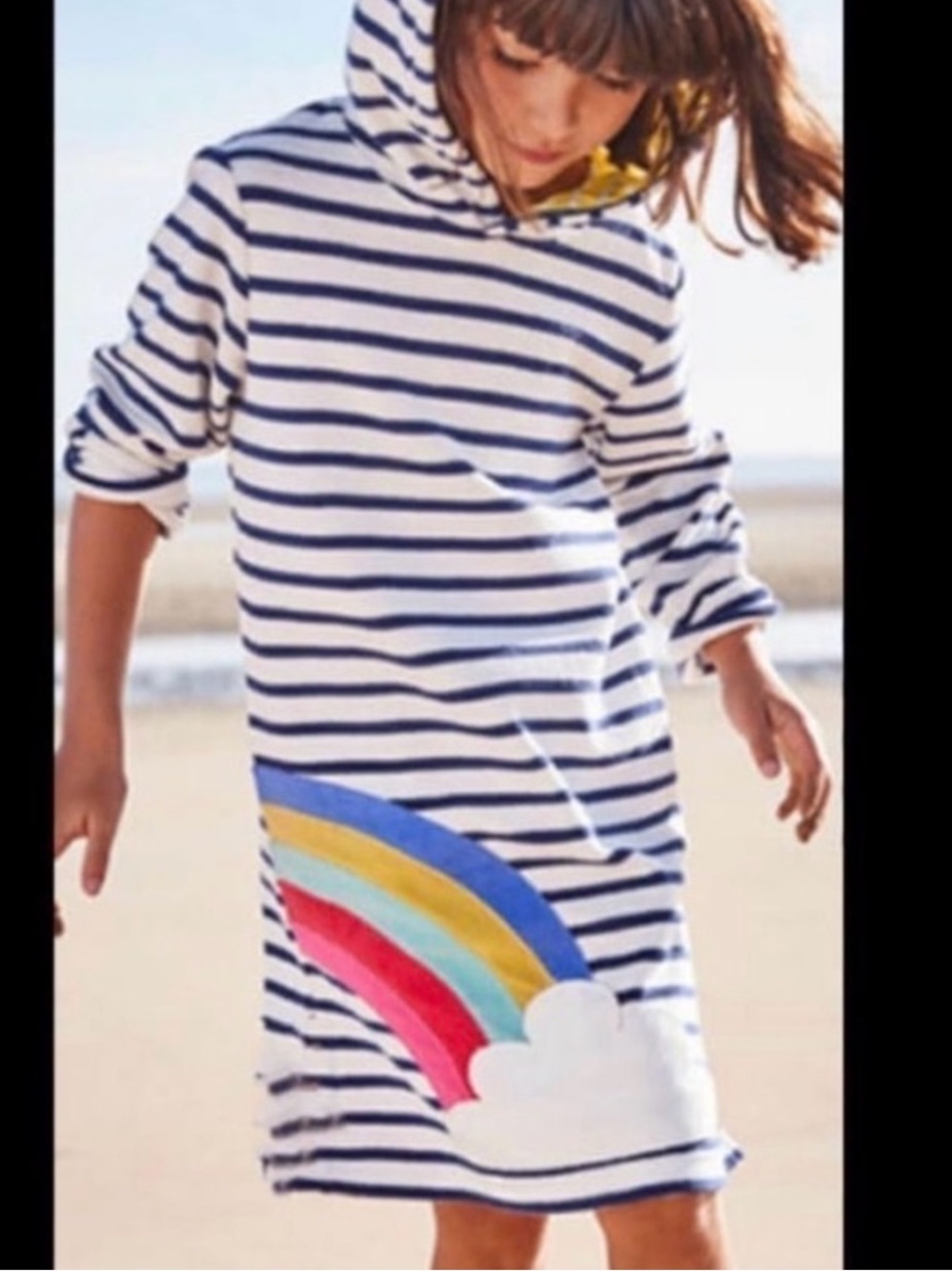 Mini Boden Terry Cloth Swim Coverup Rainbow Navy Striped Dress 3-4 Year